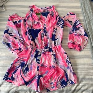 Lilly Pulitzer, sunny shoulder, silk, Elsa, romper, size extra small